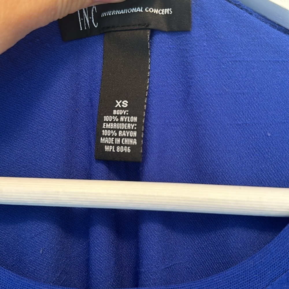 INC Royal Blue Top with Sheer Embroidered Overlay - Picture 5 of 6